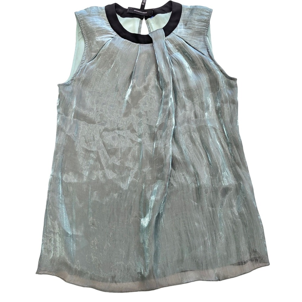 Robert Rodriguez XS‎ Metallic Silk Sage Green Sleeveless Pleated Tank Blouse Top
